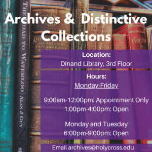 Arvchives & Distinctive Collections schedule with evening hours.
