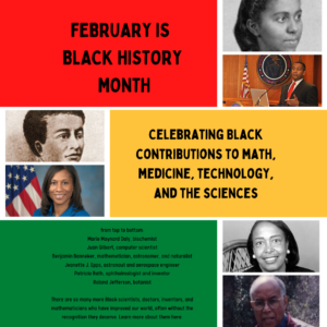 February is Black History Month.  Celebrating Black Contributions to Math, Medicine, Technology, and the Sciences.