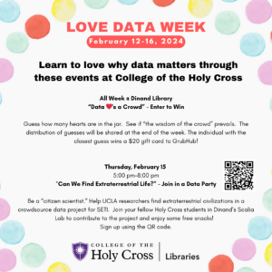Love Data Week, February 12-16. 2024, Learn to love why dta matters through events at College of the Holy Cross
